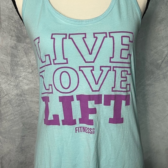 Fitness Tee Co 🌟2/$20 Live Love Lift Blue w Purple Racerback Workout Tank - LG - Picture 3 of 9